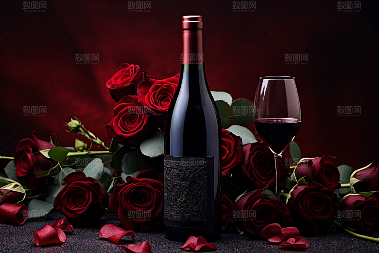 红酒玫瑰花晚宴高清摄影图