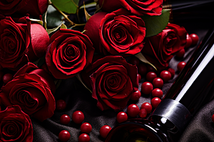 红酒玫瑰花高清情人节摄影图