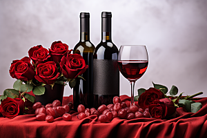 红酒玫瑰花烛光晚餐浪漫摄影图
