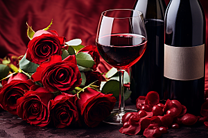 红酒玫瑰花晚宴浪漫摄影图