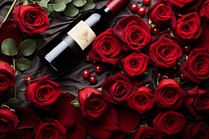 红酒玫瑰花浪漫烛光晚餐摄影图