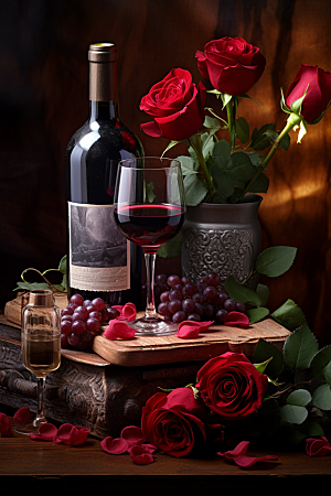 红酒玫瑰花高清晚宴摄影图