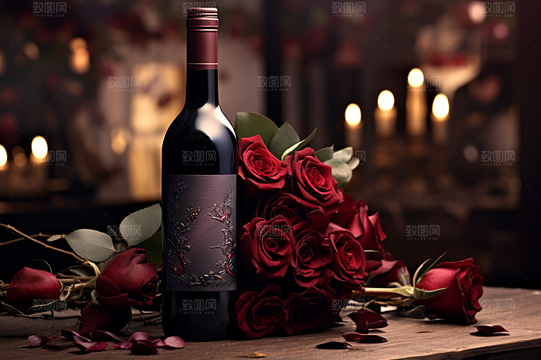 红酒玫瑰花高清晚宴摄影图