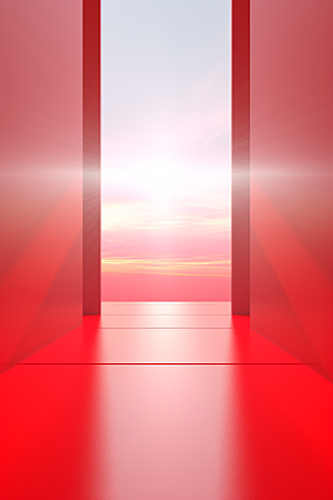 红色大门发光通道开业3D背景图