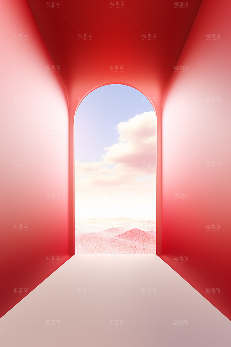 红色大门发光通道开门红空间感背景图
