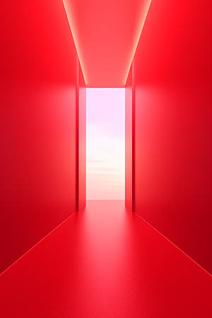红色大门发光通道空间感开门红背景图