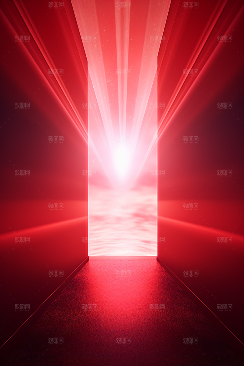 红色大门发光通道3D开门红背景图