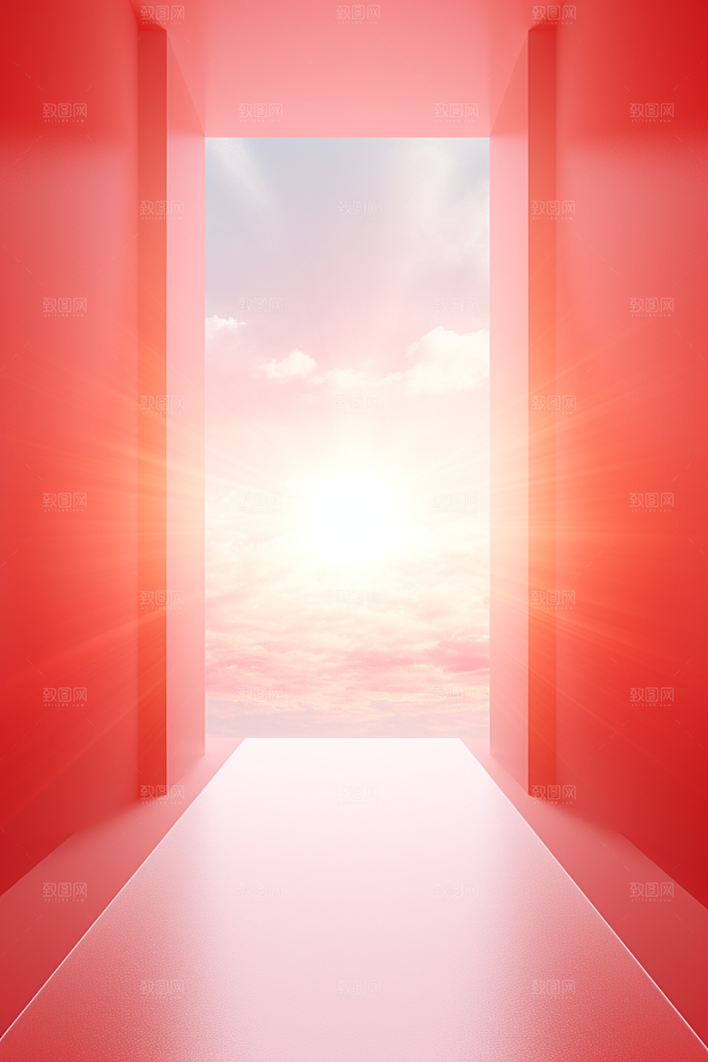 红色大门发光通道3D促销背景图