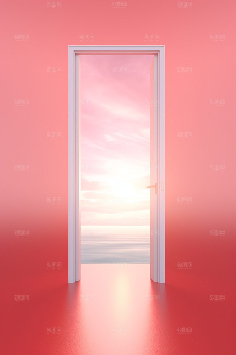 红色大门发光通道3D开业大吉背景图