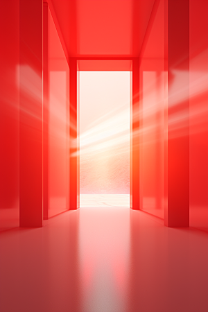 红色大门发光通道开门红空间感背景图