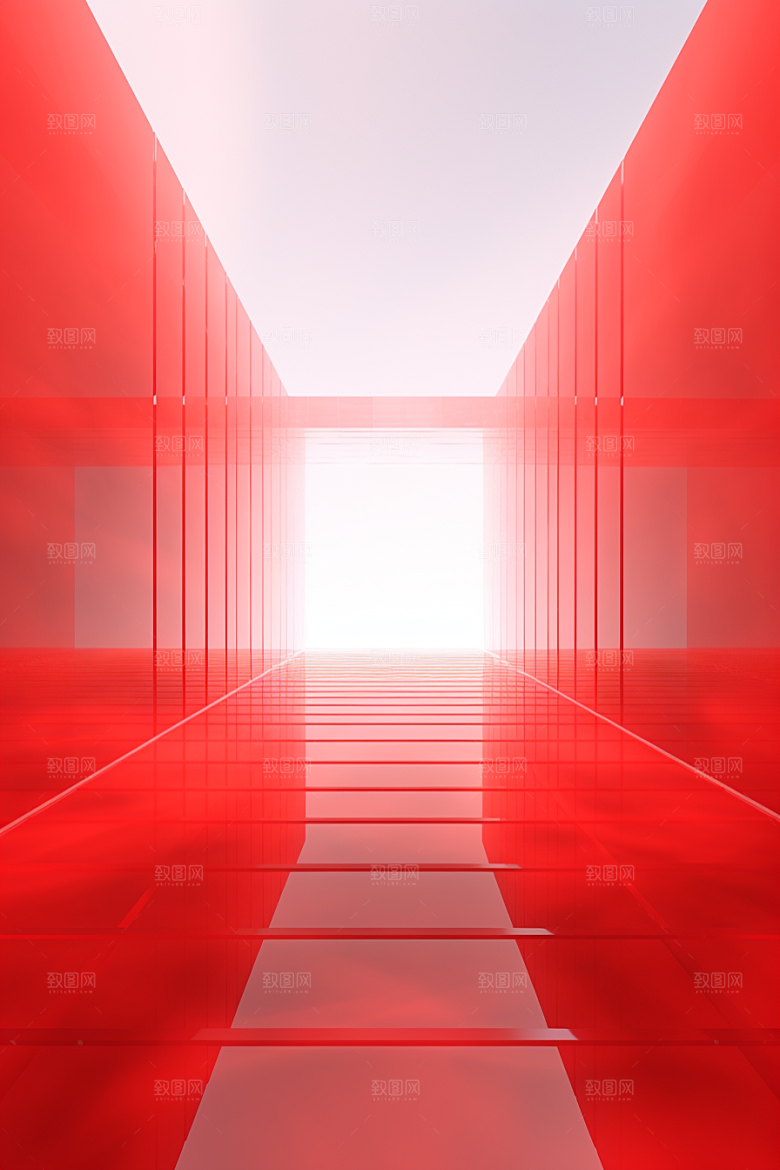 红色大门发光通道促销3D背景图