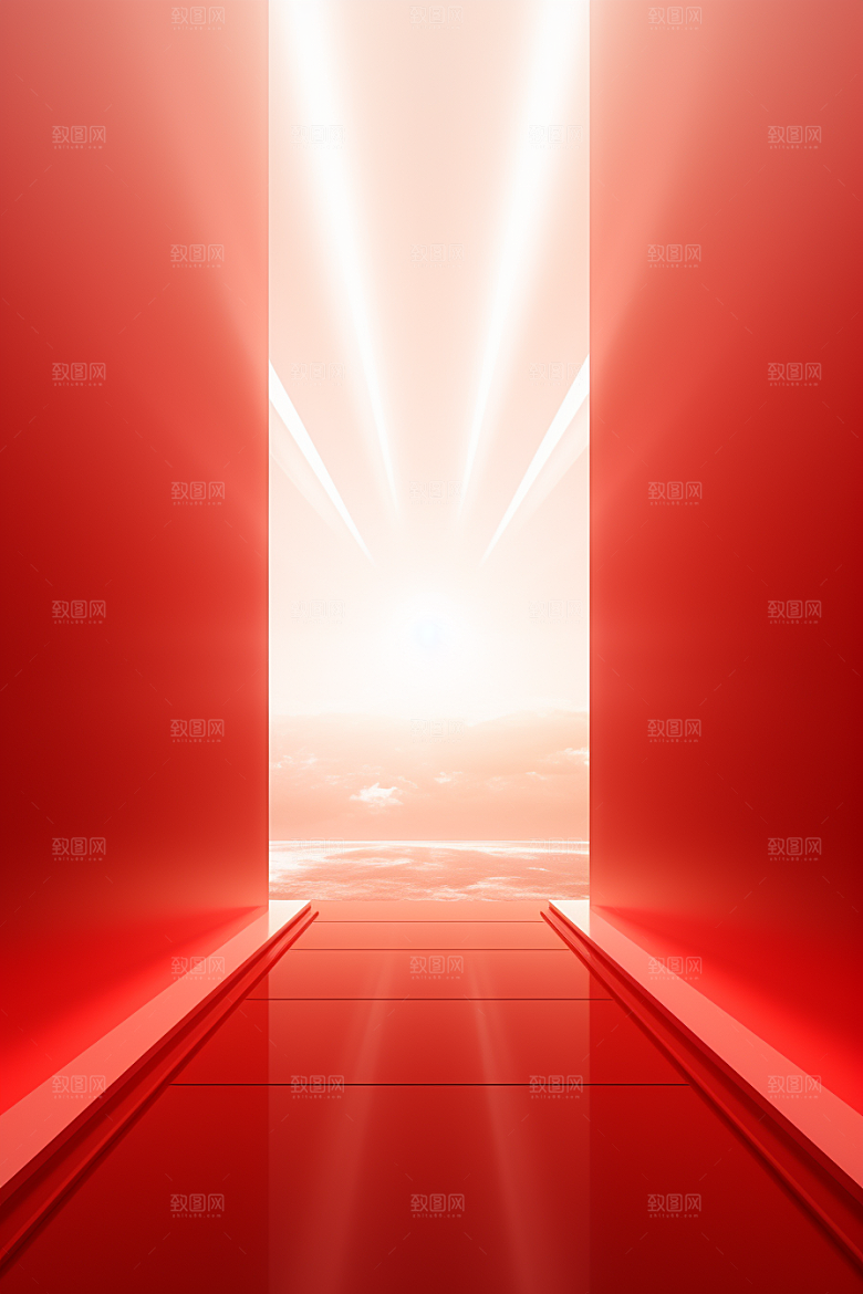红色大门发光通道开业3D背景图