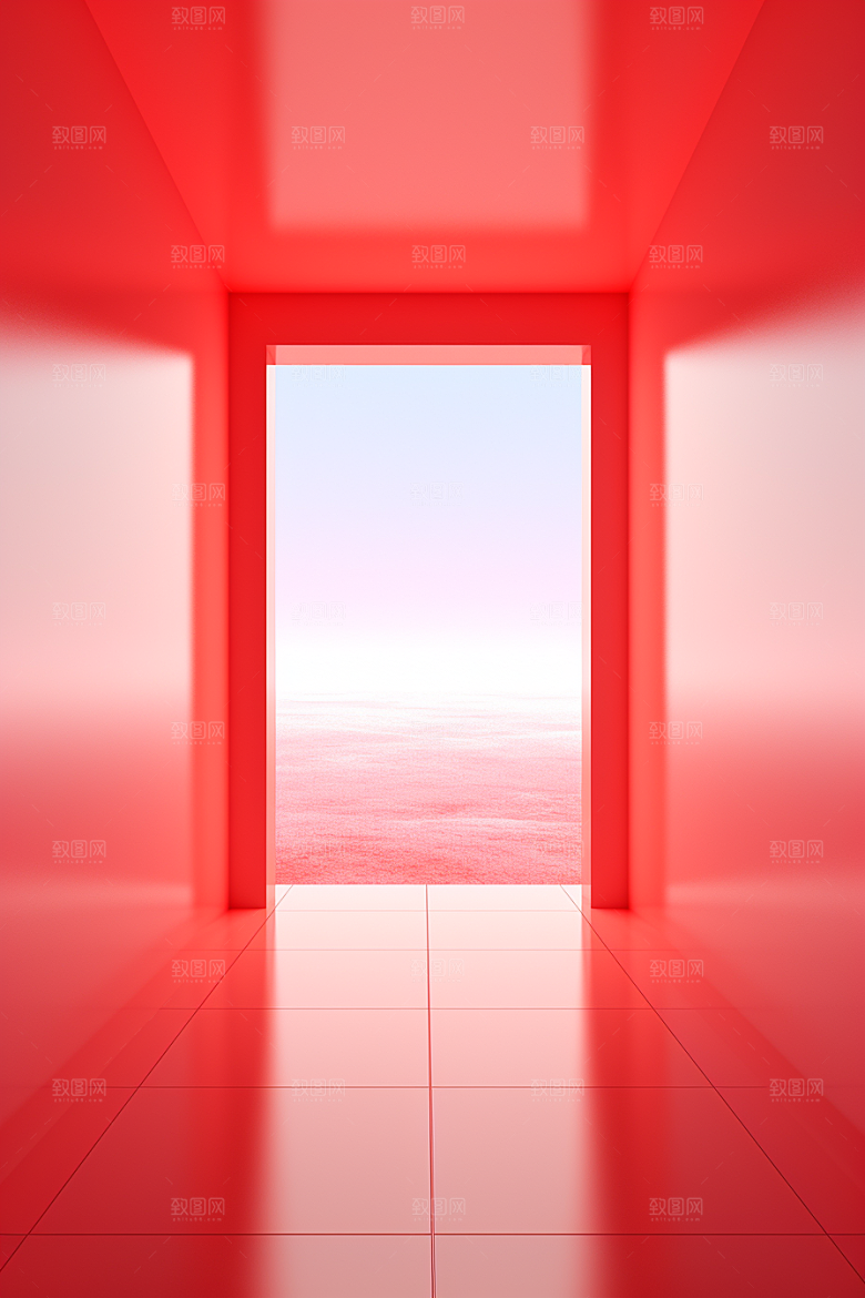 红色大门发光通道开业大吉火热背景图