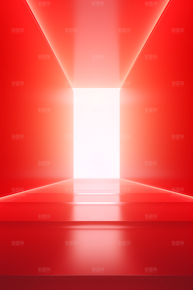 红色大门发光通道3D开业大吉背景图