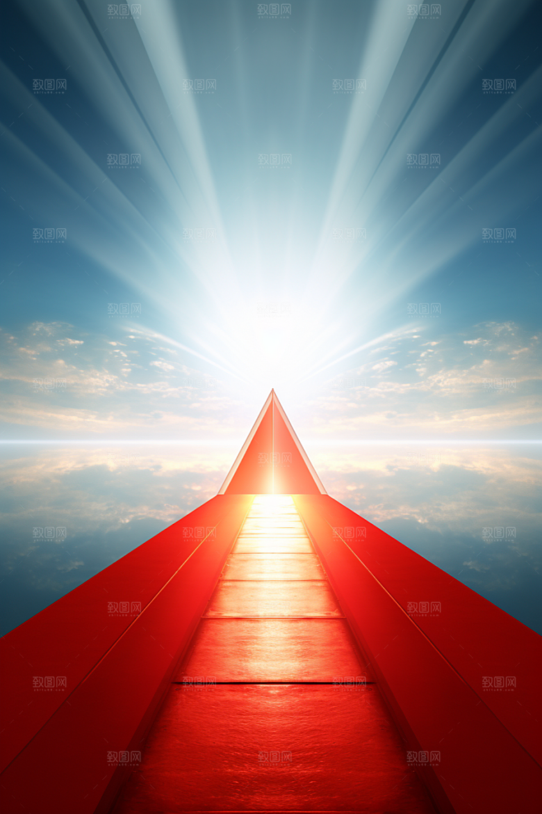 红色大门发光通道3D开门红背景图