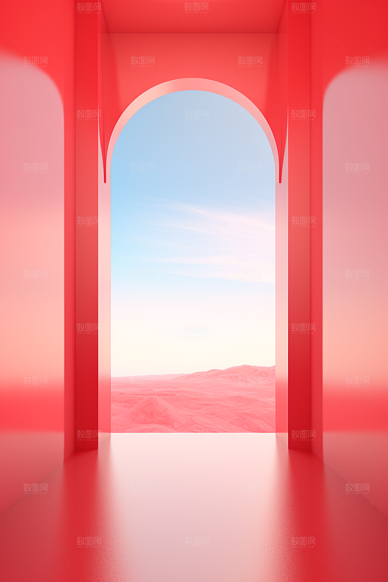 红色大门发光通道促销开门红背景图