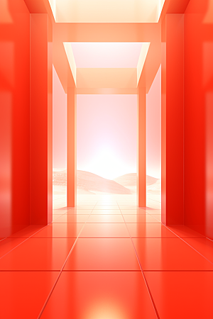 红色大门发光通道空间感开门红背景图