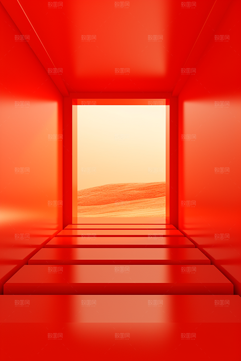 红色大门发光通道3D开业大吉背景图