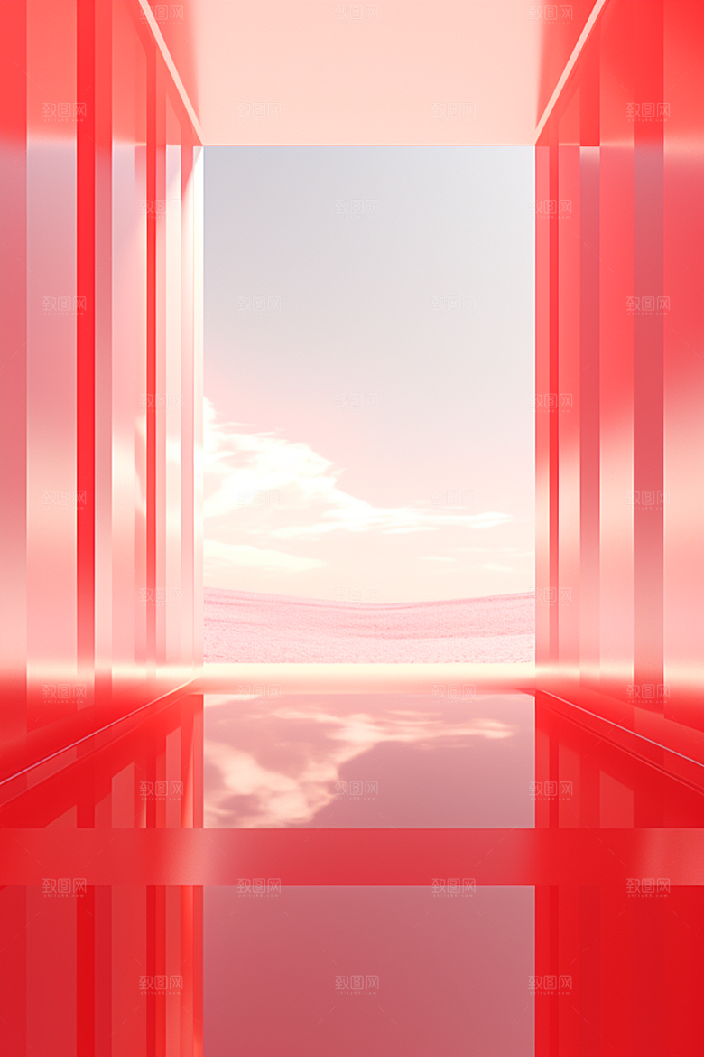 红色大门发光通道火热3D背景图
