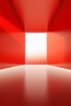 红色大门发光通道3D空间感背景图