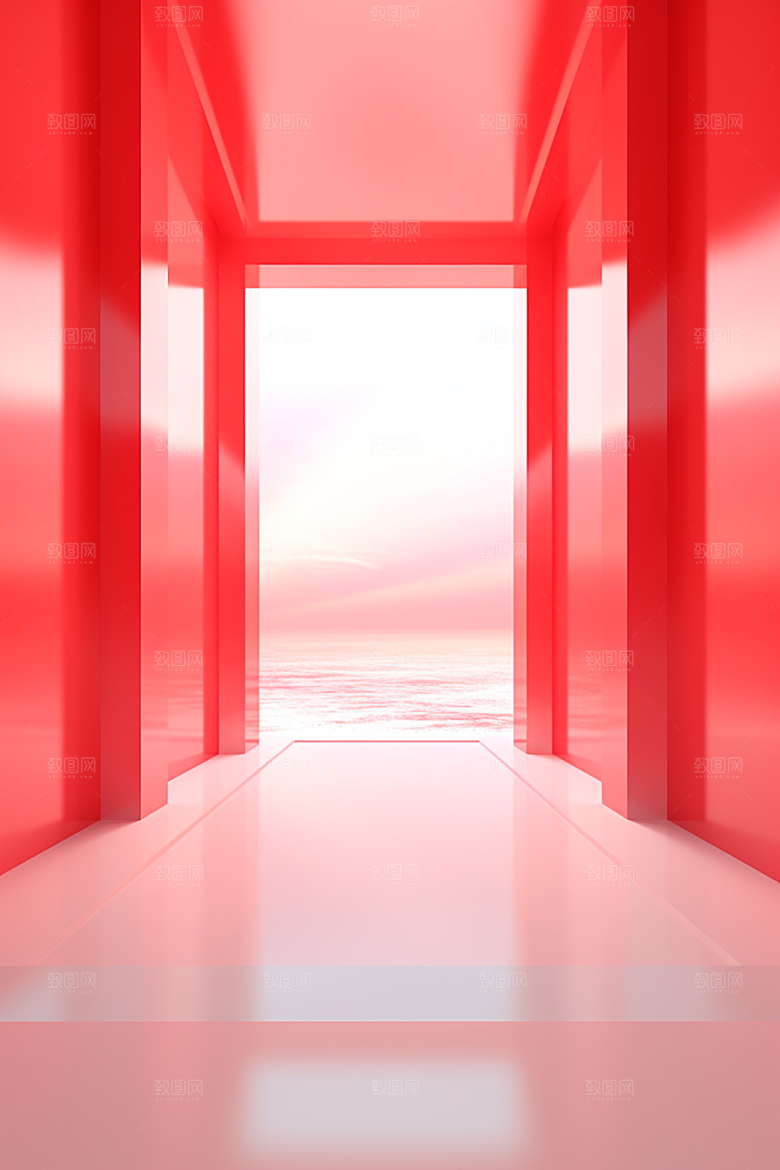 红色大门发光通道开业直播背景图