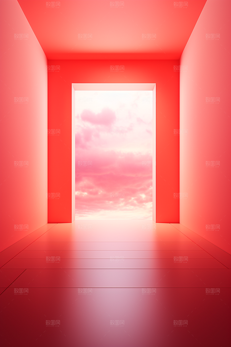 红色大门发光通道3D开业大吉背景图
