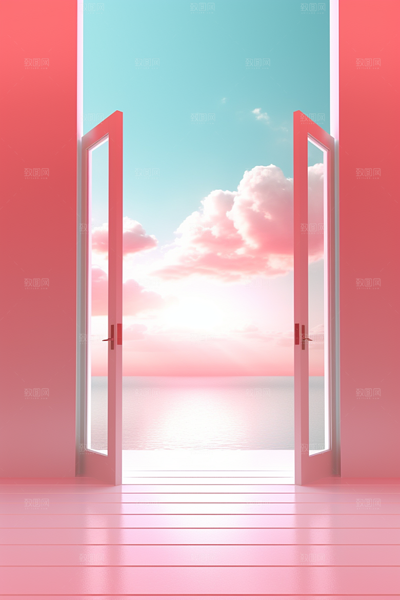 红色大门发光通道开业3D背景图