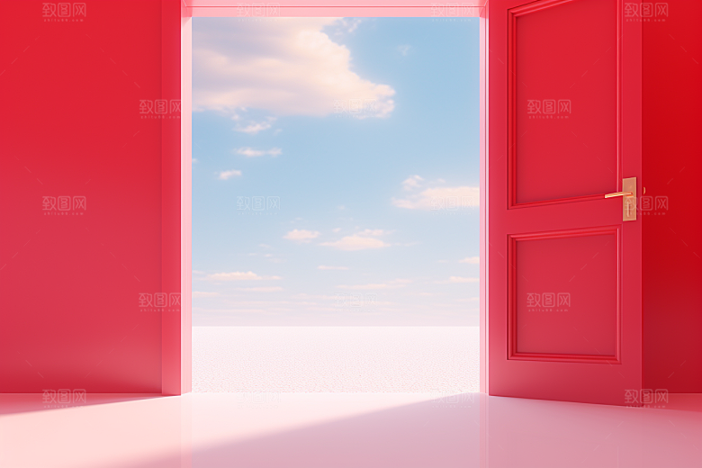 红色大门发光通道空间感开业大吉背景图