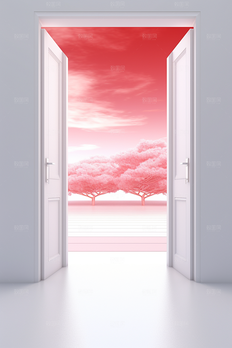红色大门发光通道开门红火热背景图