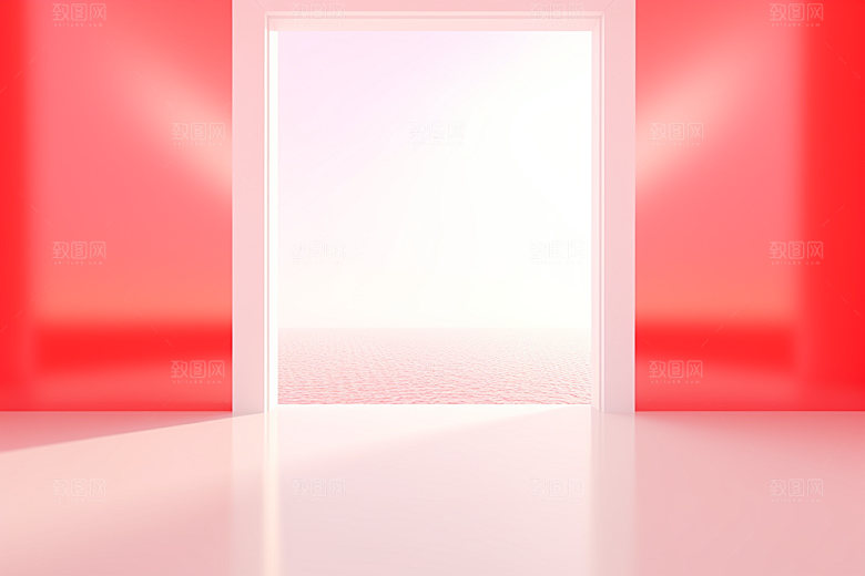 红色大门发光通道3D喜庆背景图