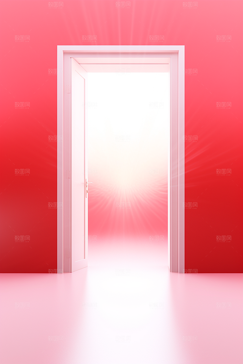 红色大门发光通道开业3D背景图