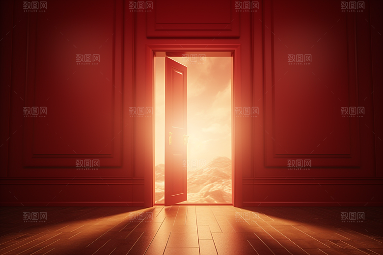 红色大门发光通道开业3D背景图