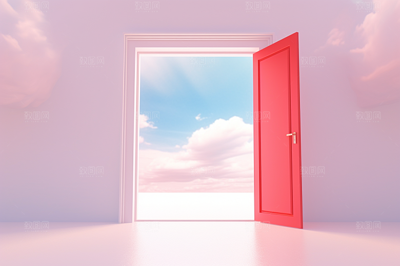 红色大门发光通道开业3D背景图