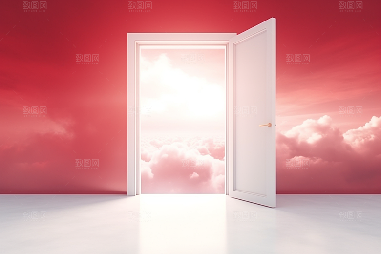 红色大门发光通道开业大吉空间感背景图