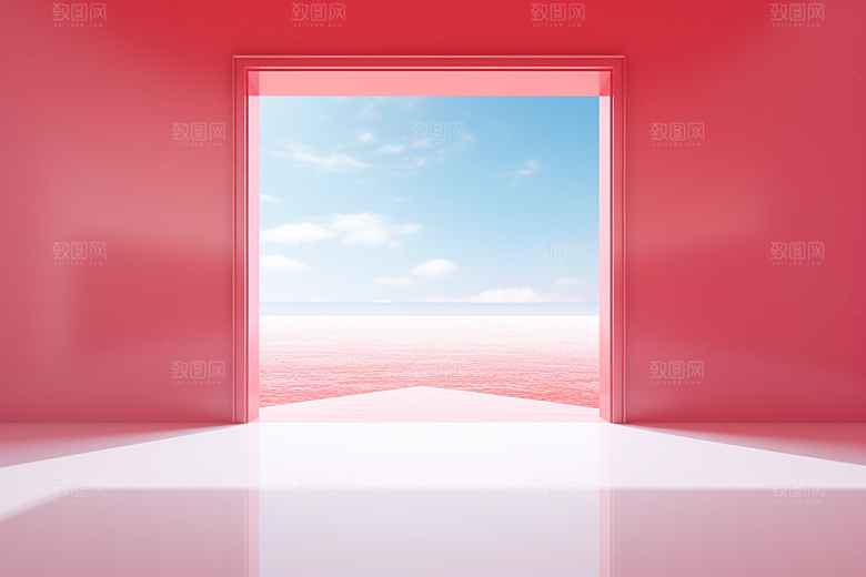 红色大门发光通道空间感开业背景图