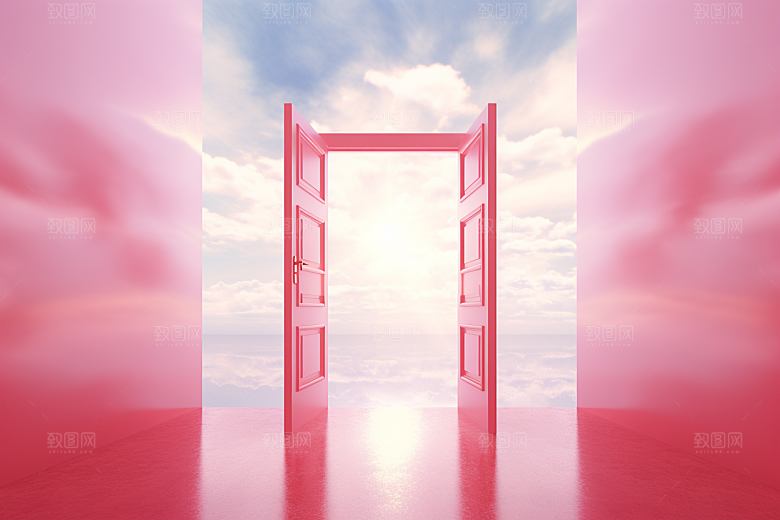 红色大门发光通道3D开门红背景图