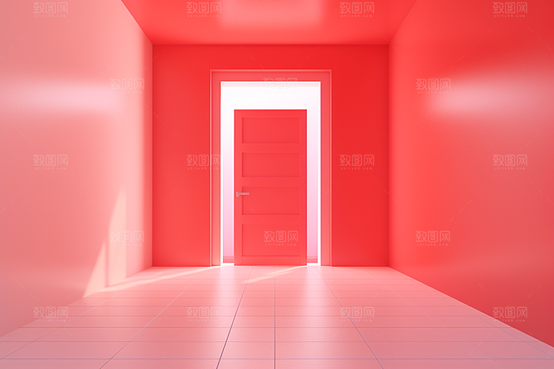 红色大门发光通道促销3D背景图