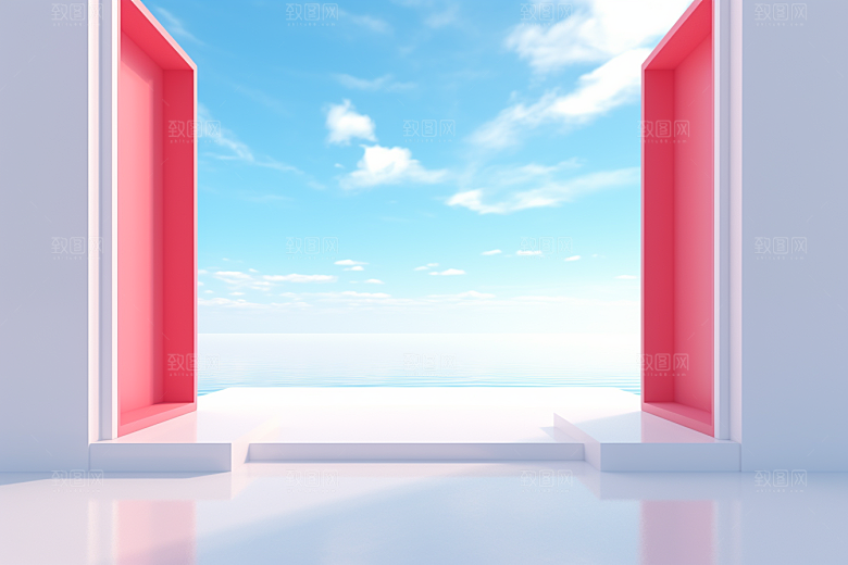 红色大门发光通道热卖3D背景图