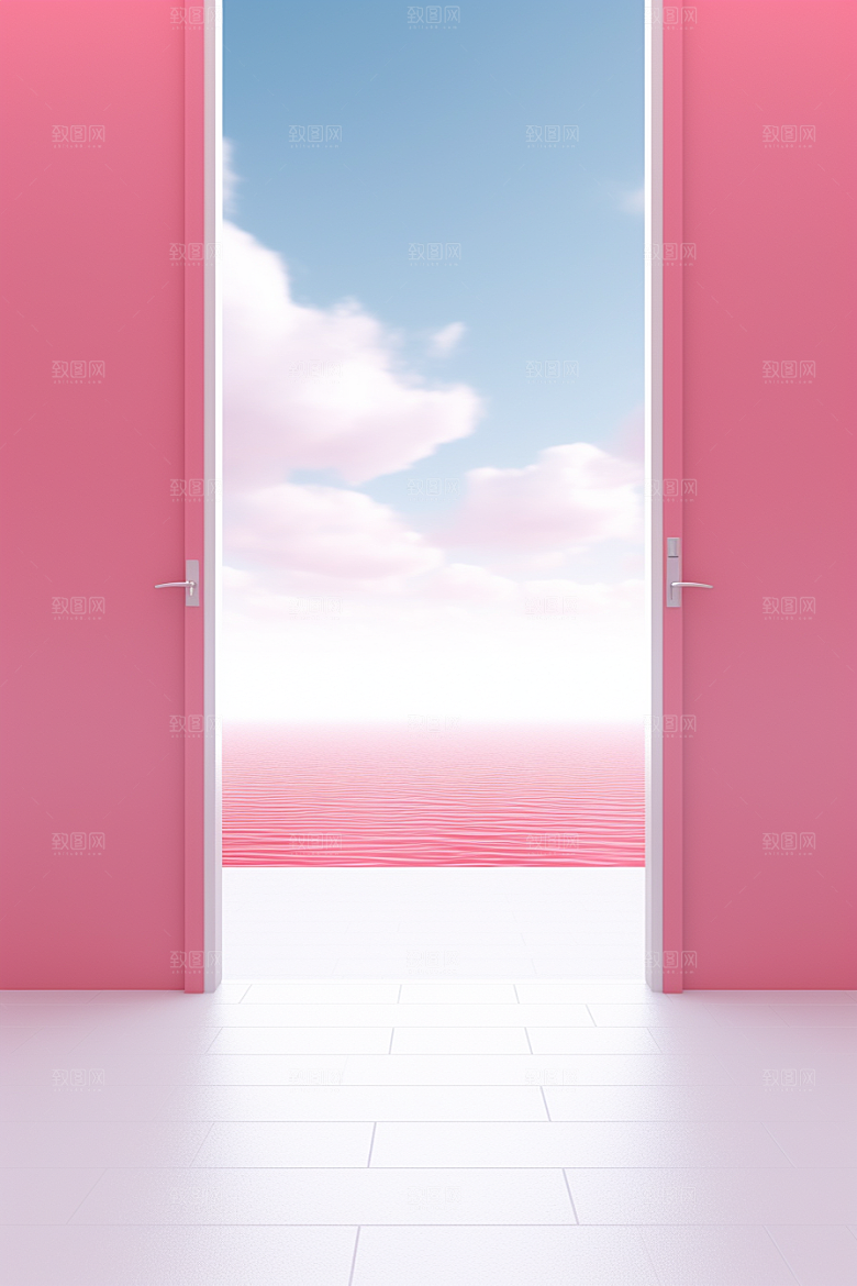 红色大门发光通道促销3D背景图