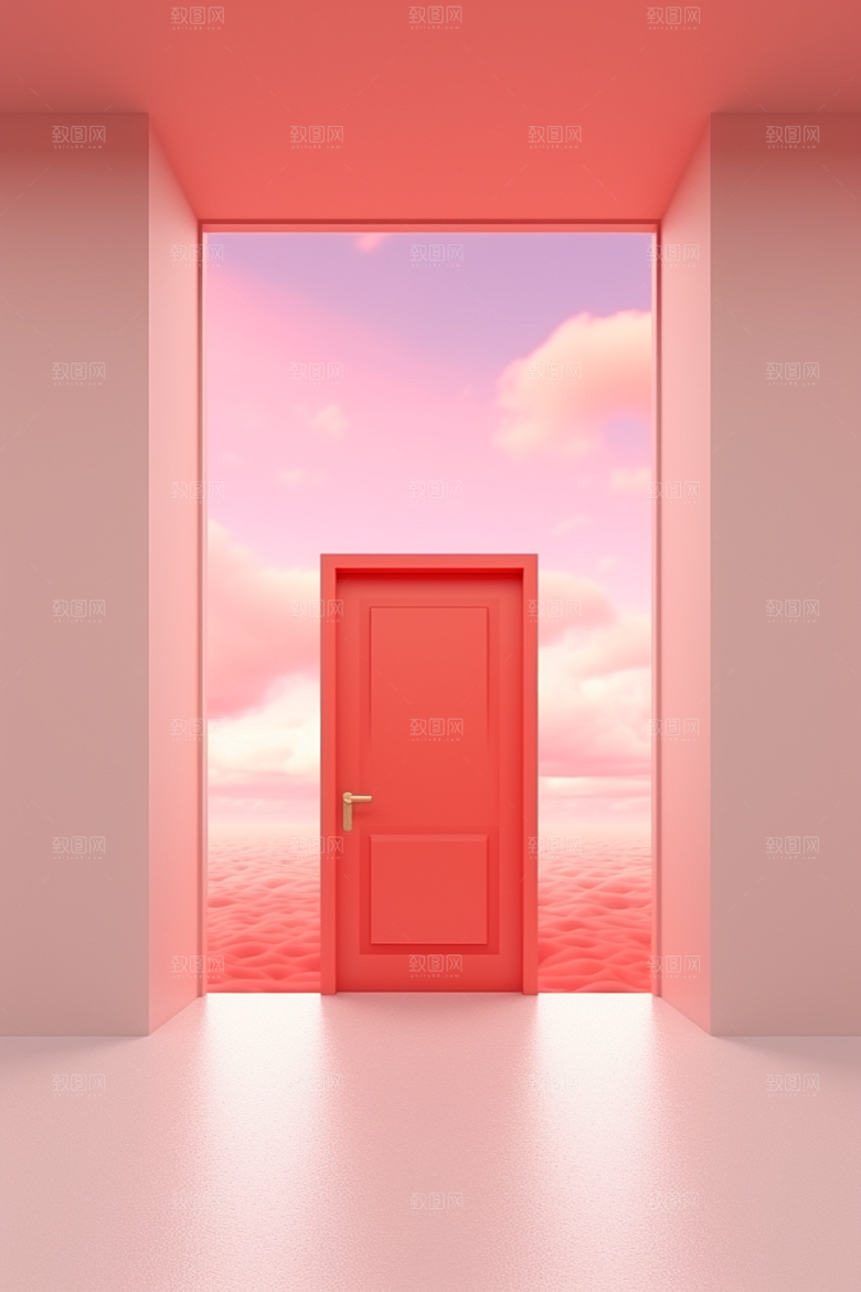 红色大门发光通道开业3D背景图