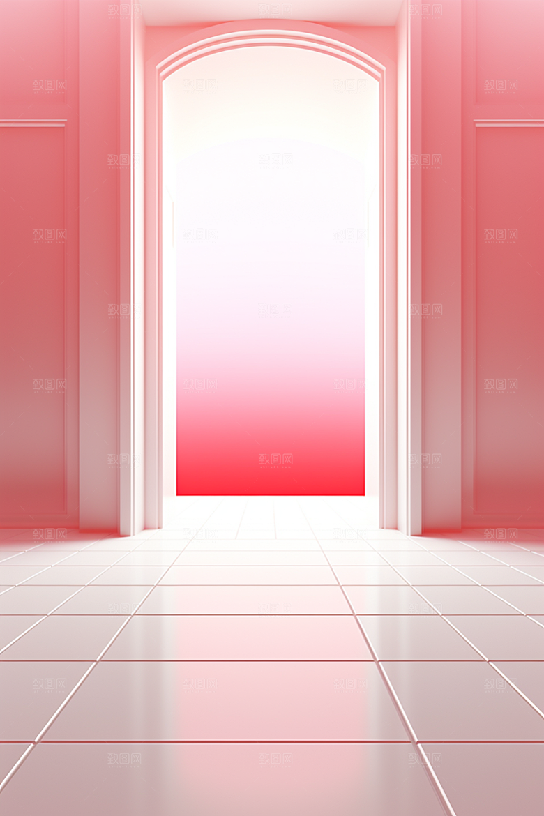 红色大门发光通道3D开业背景图