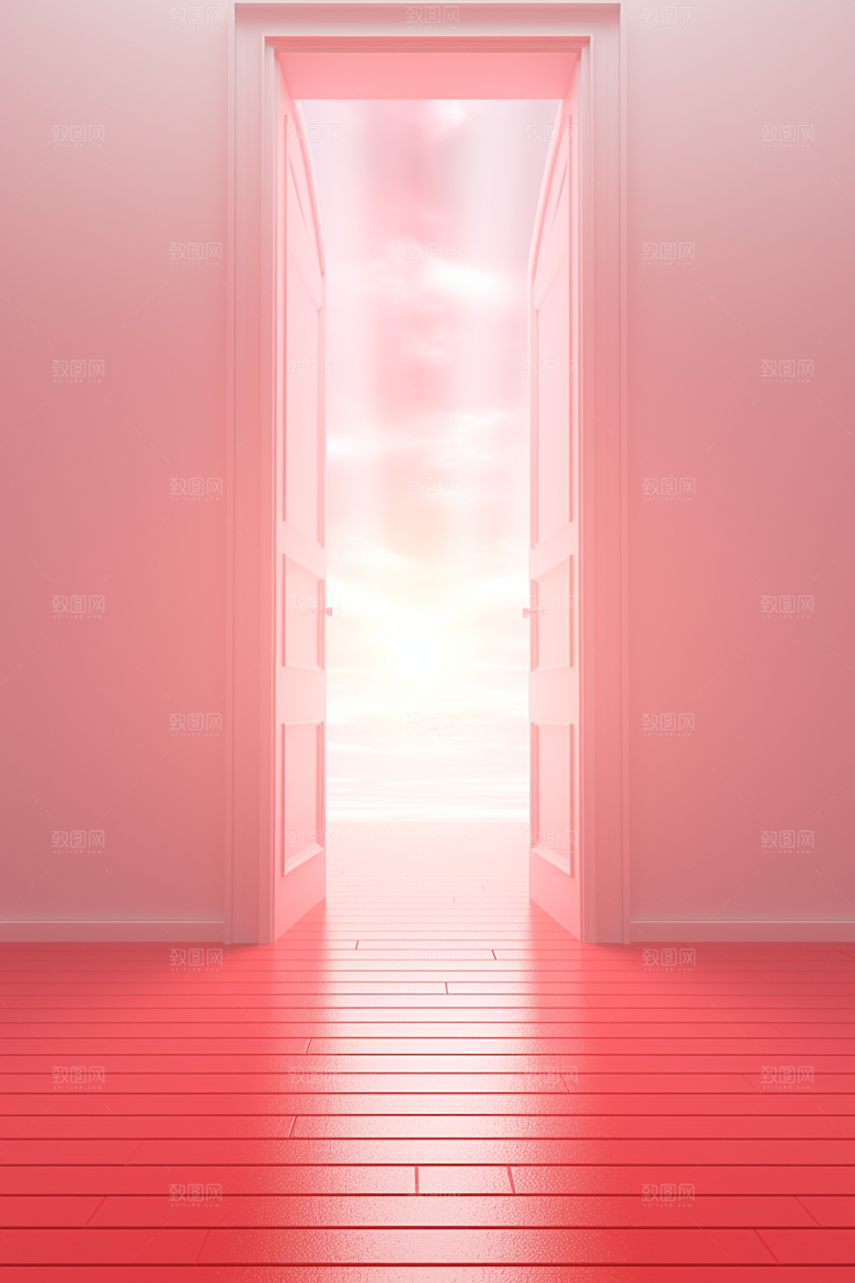 红色大门发光通道3D直播背景图