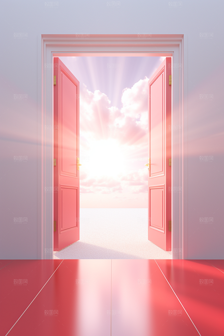 红色大门发光通道开业3D背景图