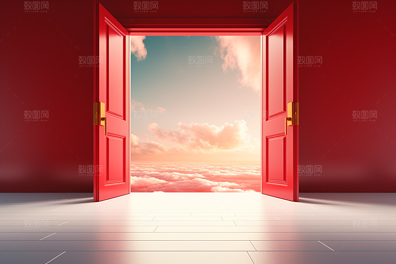 红色大门发光通道开门红热卖背景图