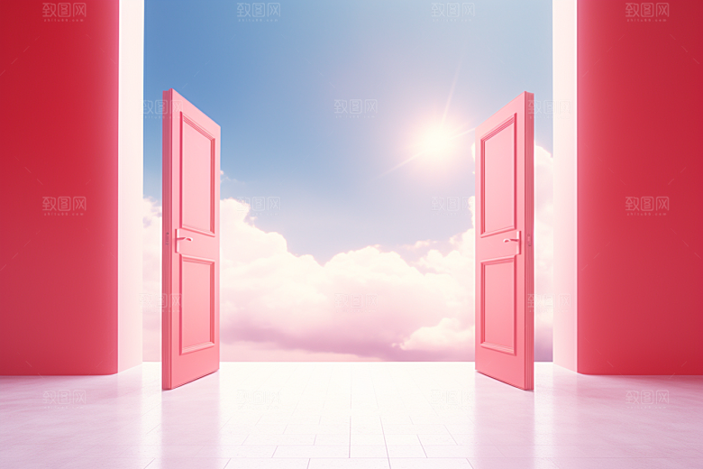 红色大门发光通道开门红空间感背景图