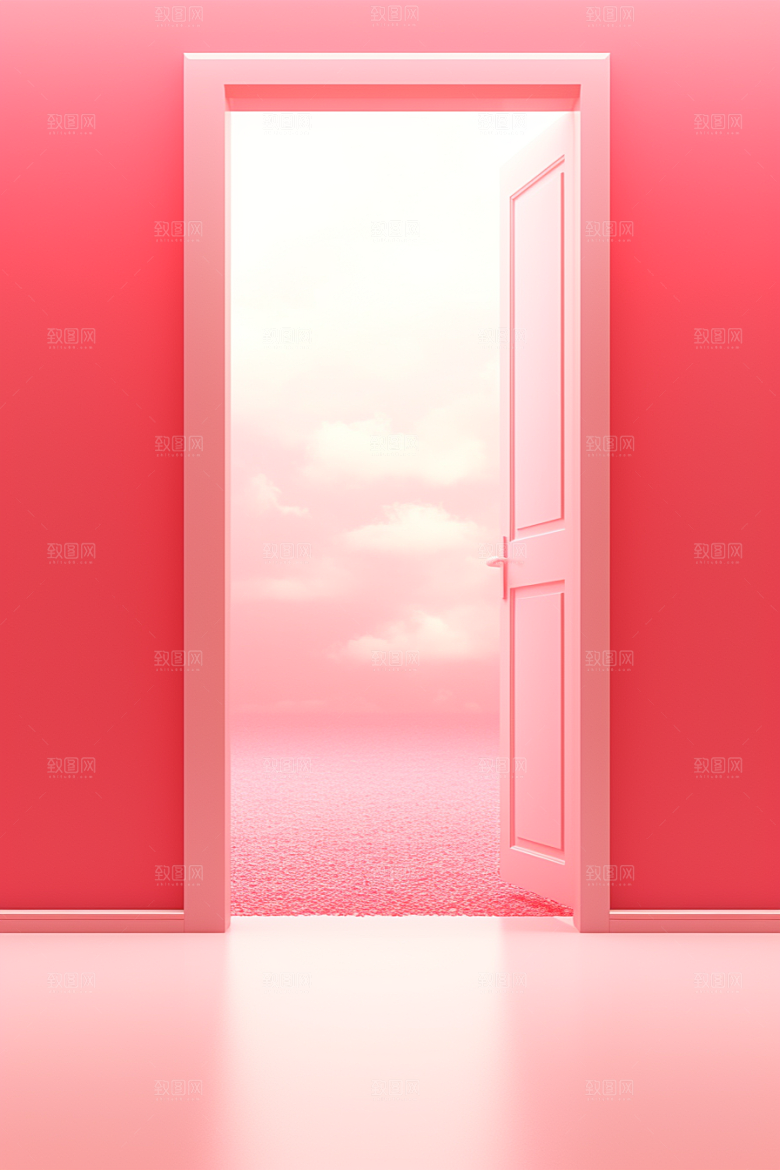 红色大门发光通道3D开业背景图