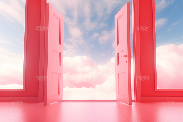 红色大门发光通道3D热卖背景图