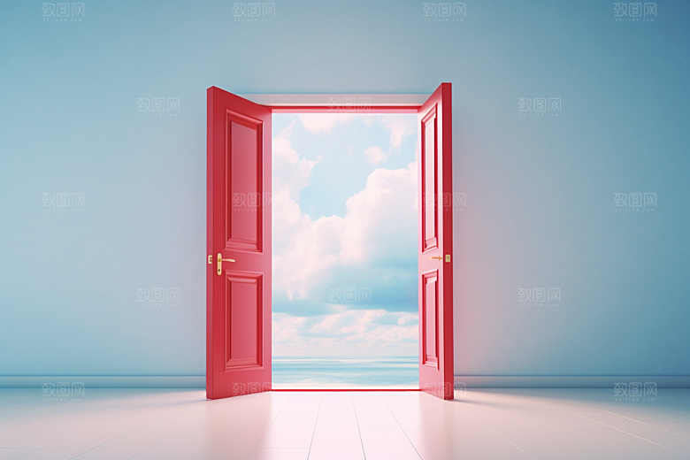 红色大门发光通道喜庆3D背景图