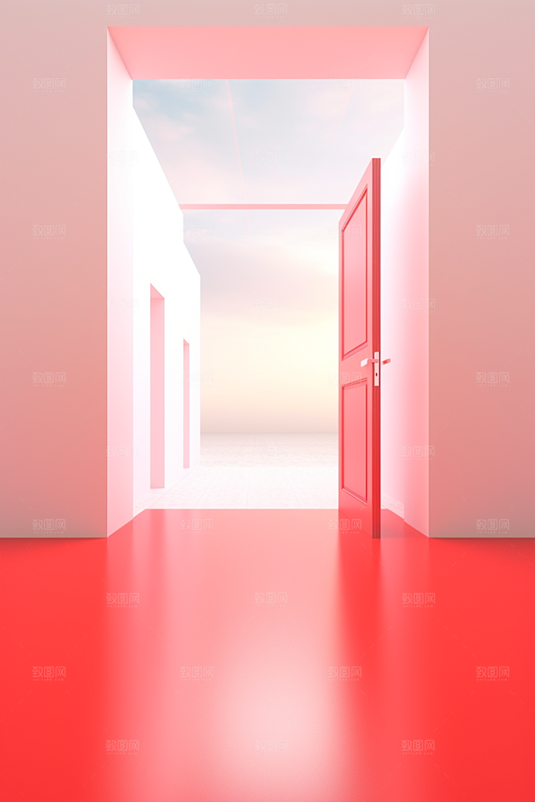红色大门发光通道开业直播背景图