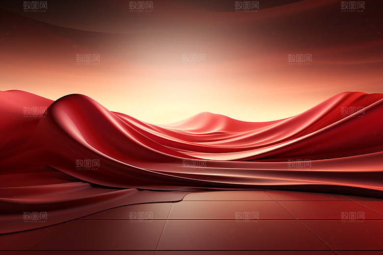 红色丝滑波浪背景图